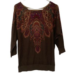 Chaps Brown Paisley Knit Top NWT